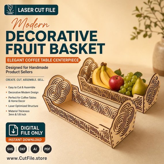 Decorative Fruit Basket Laser Cut File SVG