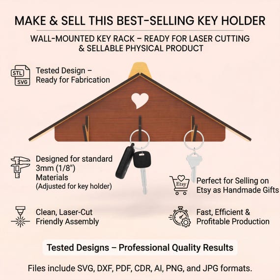 Laser Cut Key Holder SVG, Wall Rack Design, 3mm Material File (Digital Download)