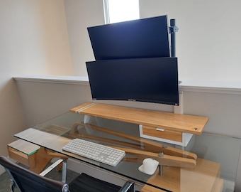 First & Fern Monitor Stand with Drawer (Metal Inlay), Monitor Stand, Desk Shelf, Wood Monitor Stand, Laptop Stand, Monitor Riser