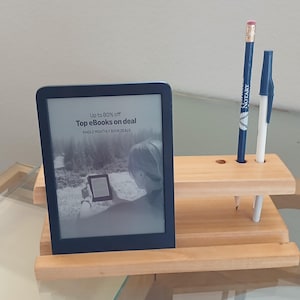 First & Fern Wood Tablet Stand with Pen Holders, Ipad Stand, Phone Stand, Pen Holder, Desk Accessory, Wood Stand, Nightstand, Desk Organizer