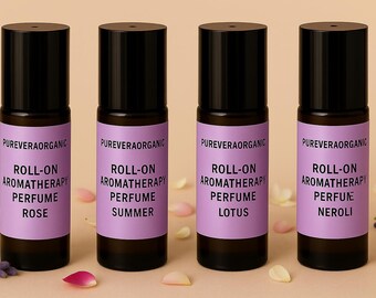 Natural Roll-On Perfume Oil : Rose, Jasmine, Lotus - Vegan Aromatherapy