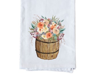 Fall floral barrel | Decorative Flour Sack Towels | Gifts under 10