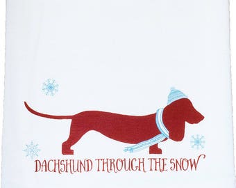 Dachshund Through the Snow | Decorative Flour Sack Towels | Gifts under 15