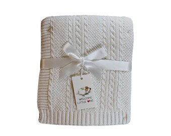 White Cable Knit Baby Blanket| Baby & Kids Blanket| Gifts Under 50