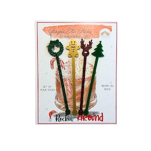 Rockin&#39; Around Christmas Drink Stirrers| Peppermint Hot Chocolate | Stir Sticks | Gifts under 20