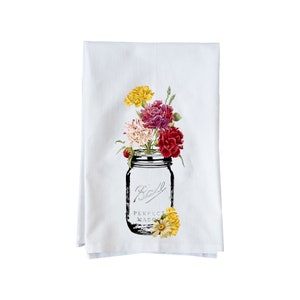 Floral Mason Jar God| Flour Sack Towel  | Vintage Spring| Floral| Gifts under 15