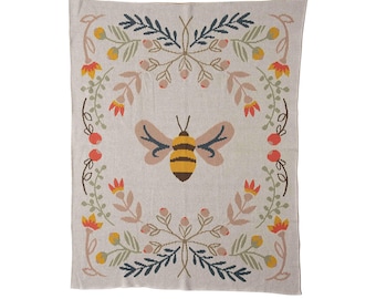 Bee Cotton Knit Baby Blanket| Floral Baby Blanket| Baby Gift