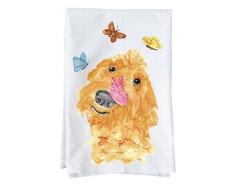 Doodle with Butterflies Kitchen Towel | Flour Sack Towel | Dog Towel | Gifts under 15