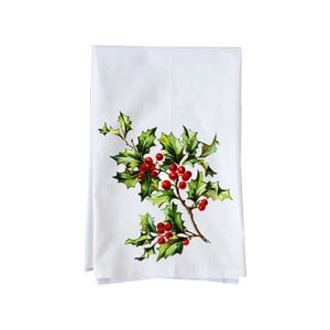 Christmas Holly | Decorative Christmas Flour Sack Towels | Gifts under 10