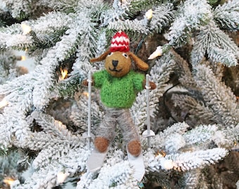 Skiing Dog Ornament | Christmas Dog| Felted Wool Dog| Gifts under 20