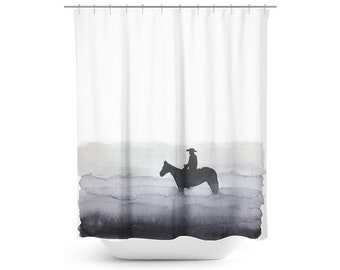 Foggy Cowboy Watercolor Painting | Shower Curtain | Cotton 72" x 72"