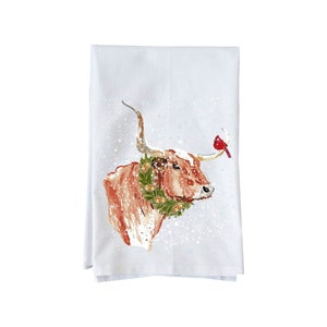 Snowy longhorn | Decorative Flour Sack Towels | Gifts under 15