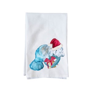 Christmas Manatee  | Decorative Flour Sack Towels | Gifts under 15