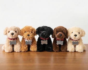 Mini peluche de perrito con etiqueta personalizada
