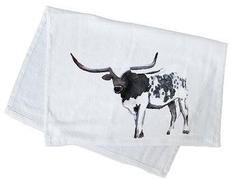 Black and White Longhorn | Terry Towel | Gifts under 10