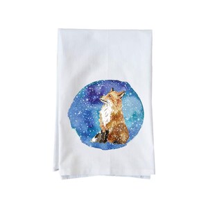 Fox and Snowflake Kitchen Towel | Decorative Christmas Flour Sack Towels | Gifts under 15