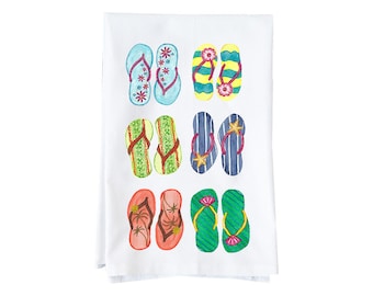 Flip Flops Summer Kitchen Towel  | Flour Sack Towel | Floral, Spring | Gifts under 15