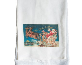 Vintage Santa Postcard | Decorative Christmas Flour Sack Towels | Gifts under 15
