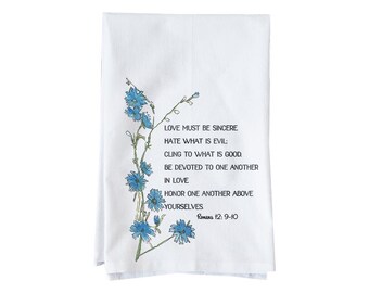 Honor One Another floral Bible Verse Quote Kitchen Towel  | Flour Sack Towel | Faith | Gifts under 15