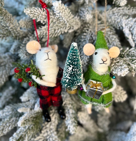 Felt Mouse Ornament, Cute Felt Mice Figurine for Halloween Christmas Decor,  Handmade Needle Felted Mouse Halloween Christmas Mouse Decorations