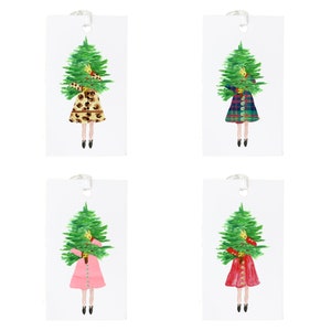 Set of 4 Holiday Gift Tags Matching Original Art Wrapping Paper