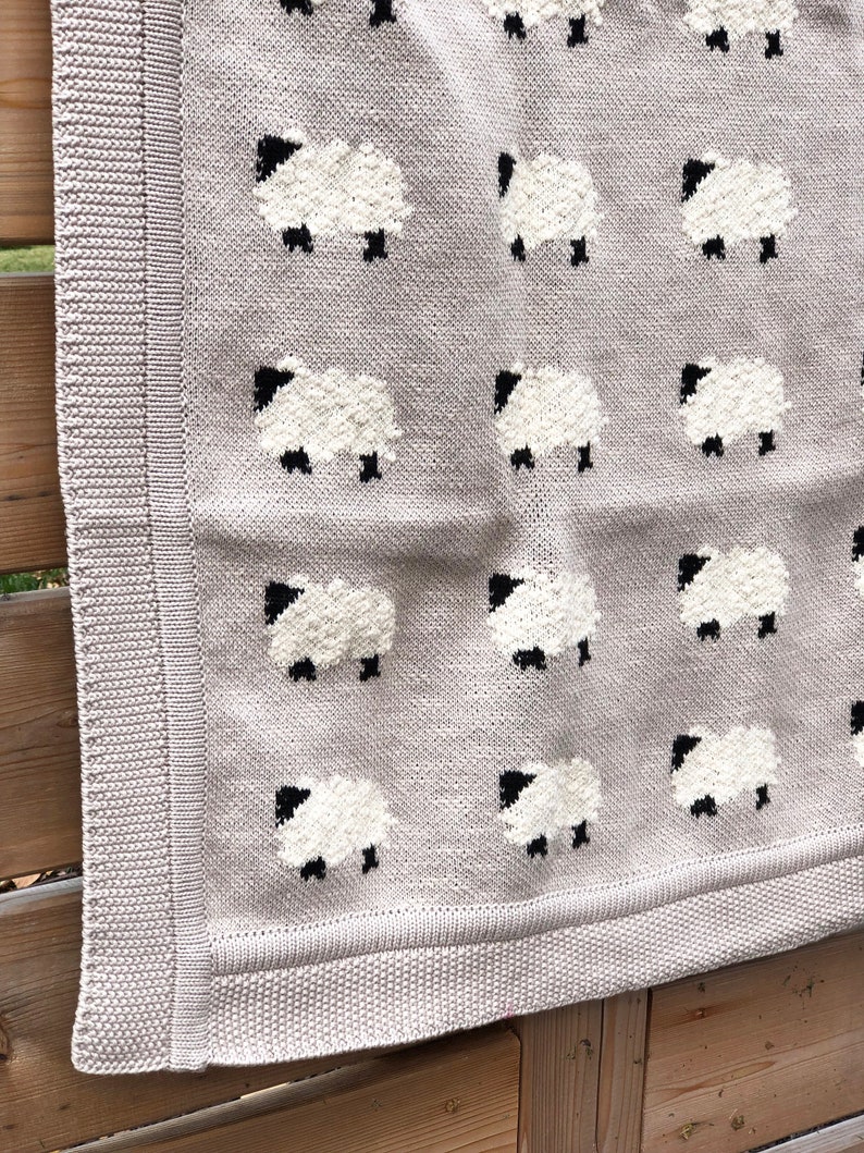 Cotton Knit Grey & White Wooly Sheep Baby Blanket Etsy