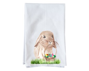 Easter Bunny with basket Kitchen Towel | Flour Sack Towel| Easter| Vintage | Gifts under 15