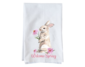 Welcome Spring! Kitchen Towel | | Flour Sack Towel| Easter| Vintage | Gifts under 15