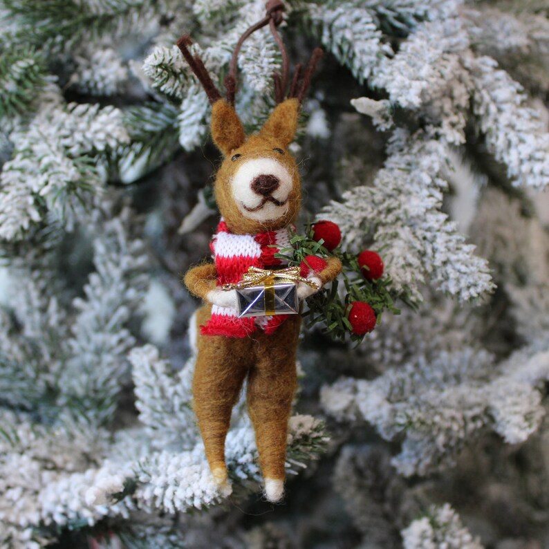 Reindeer Fox Christmas Ornament Felted Wool Fox Gifts under 20 image 1