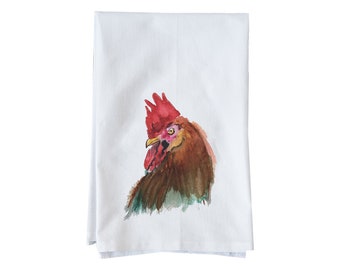 Flour Sack Towel | Watercolor Rooster | Fun Towel | Gifts under 15