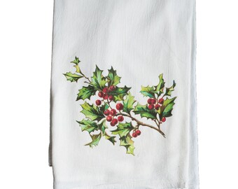 Christmas Holly | Decorative Christmas Flour Sack Towels | Gifts under 10