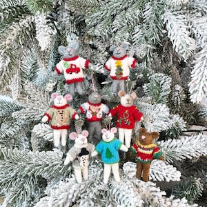 Ugly Sweater Mouse Ornaments | Christmas Mouse Felt Ornament | Felted Wool Mouse | Gifts under 20
