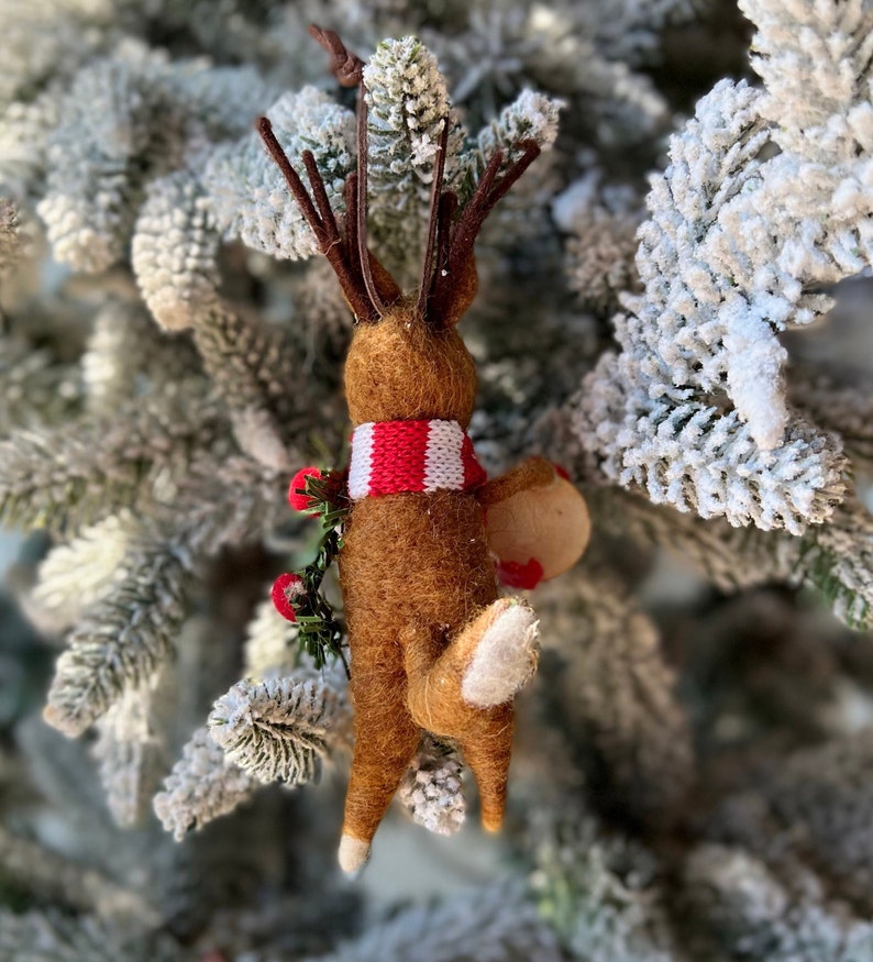 Reindeer Fox Christmas Ornament Felted Wool Fox Gifts under 20 image 3