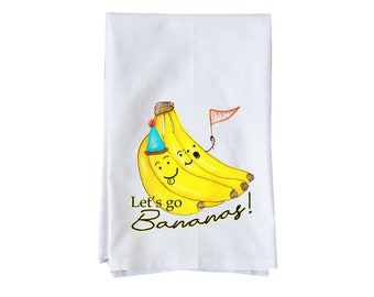 Serviette de sac de farine de coton Let's Go Bananes (fr) Fun Towel - France Cadeaux de moins de 10 ans