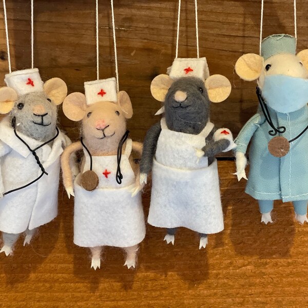 Medical Mice - LIMITED QUANTITY| Christmas Mouse | Felted Wool Mouse | Gifts under 15