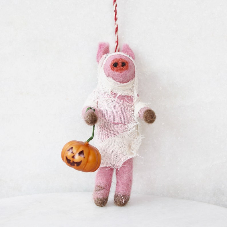 Pig Mummy Felted Pig in Mummy Costume Gifts under 20 image 1