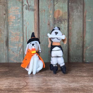 Custom Dog Halloween Ornaments | Felted Wool Mouse & Dog Figurines | Halloween Gifts Under 20