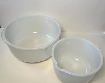 Vintage Glasbake Sunbeam White Milk Glass Mixing Bowls Set of 2