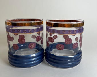Vintage MCM-spiraal paars goud Sakura Sango Lowball-glas