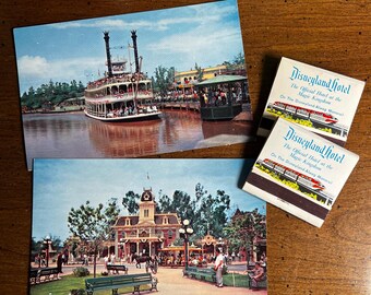 Vintage Disneyland Main Street Frontierland Steamboat Postcards and Matchbook Set