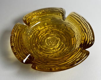 Amber Spiral Ashtray Textured Glass MCM Decor Vintage Anchor Hocking