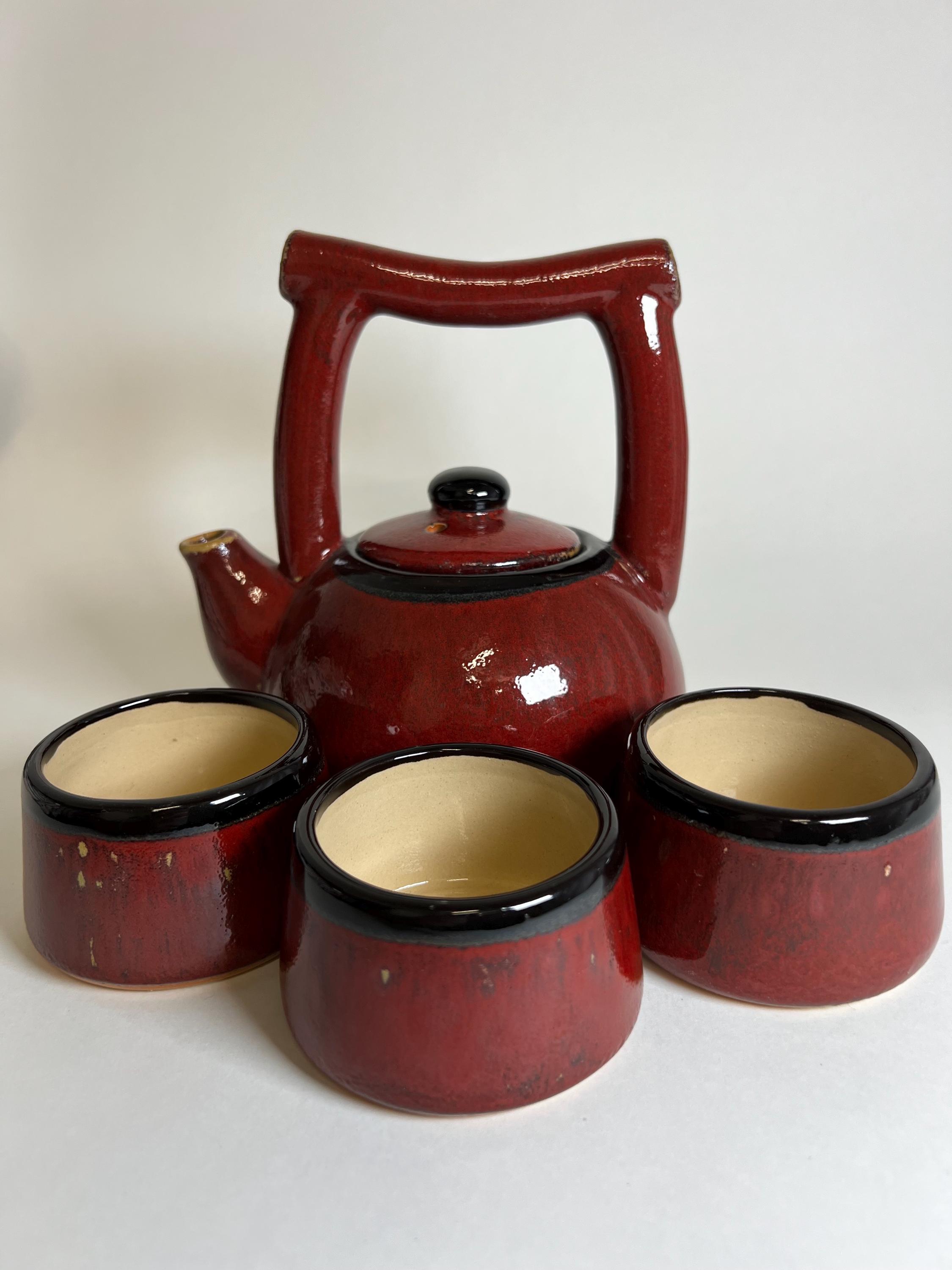 Vintage Pier 1 Shanghai Tea Set 4 Piece Red Earthenware Teapot & Cups ...