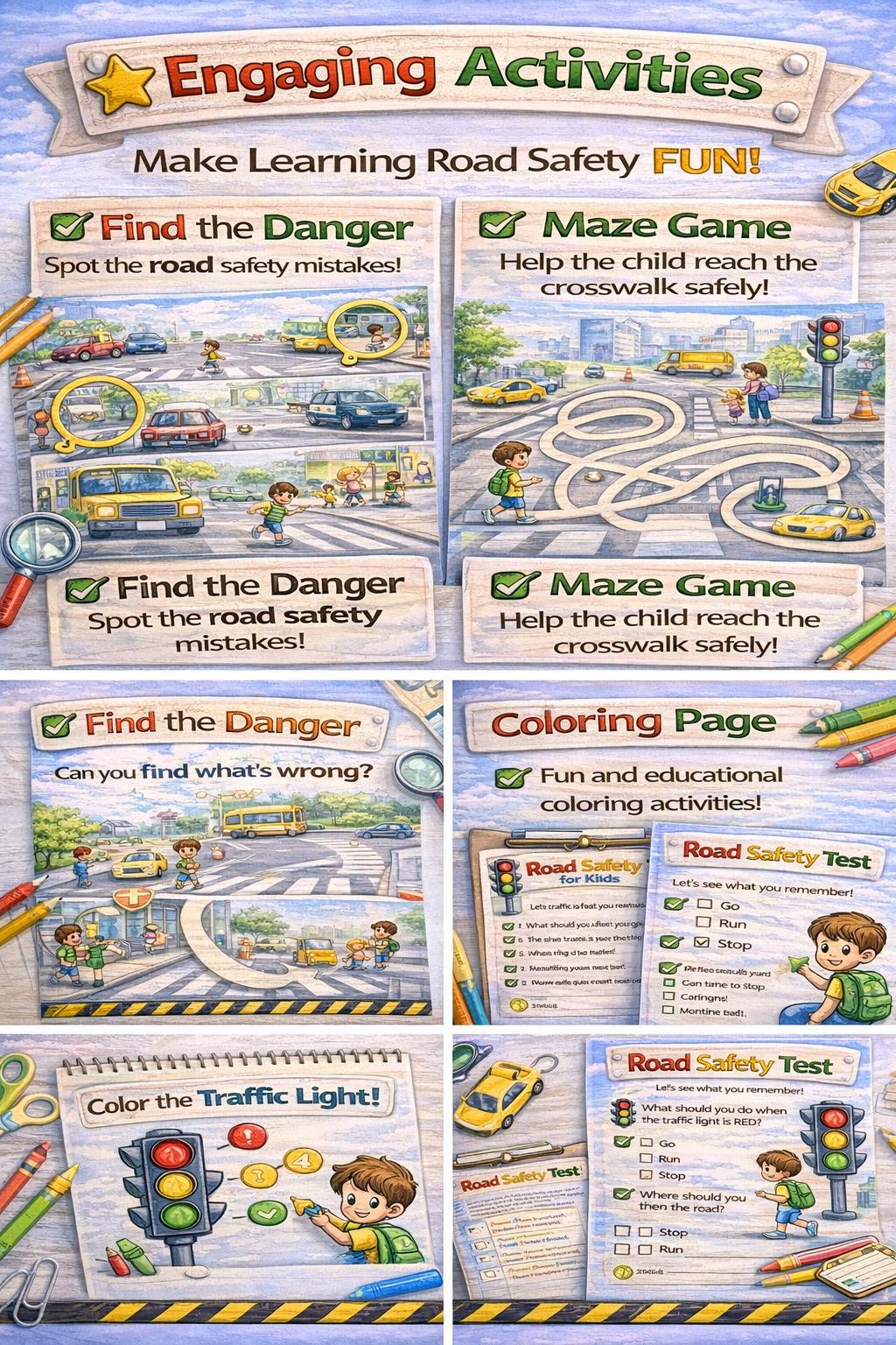 Traffic Problem Activity Kids Road Safety Workbook – Traffic, Crosswalk Activities (printable ...