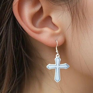 3D Printed Engraved Cross Dangle Earrings