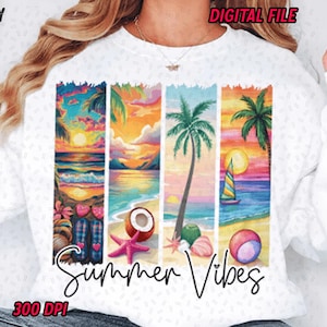 Summer Vibes Png, Sublimation Design, Colorful Summer Clipart, Beach Digital Image, Tropical Png, T-Shirt Design, Instant Download Png, DTF