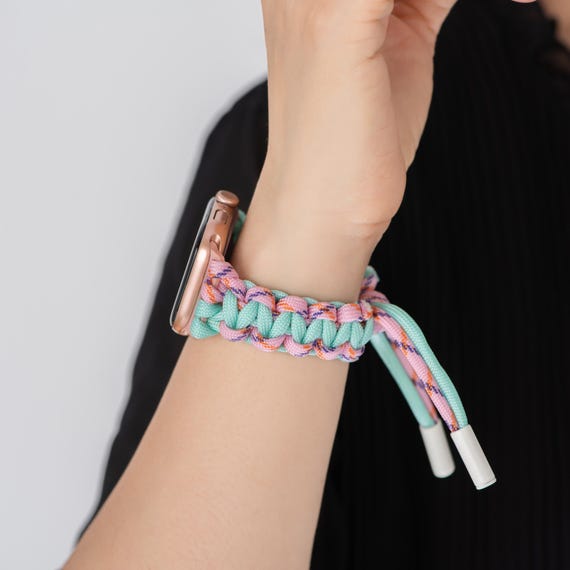 Personalized Braided Paracord Apple Watch Band, Handmade Watch Strap for Women