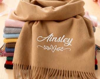 Personalized Luxury Scarf with Name, Embroidered Initial Scarf for Women, Custom Winter Scarf, Wedding, Christmas, Birthday Gift for Her