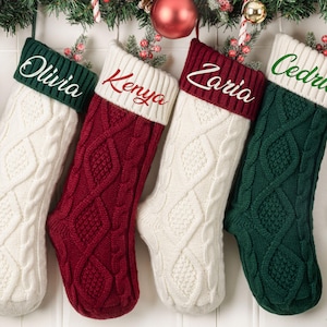 Personalized Knitted Christmas Stocking, Monogram 2025 Christmas Stocking, Embroidered Xmas Stocking with Name, Holiday Decor Gift
