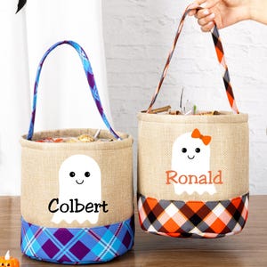 Personalized Halloween Basket, Custom Trick or Treat Halloween Bucket, Monogram Halloween Bucket, Candy Tote Bag, Halloween Gift For Kids