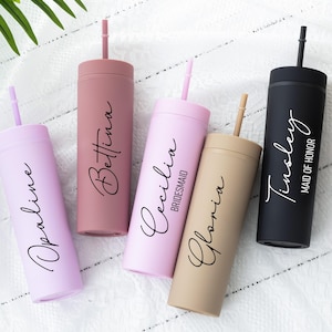 Personalized Bridesmaid Tumbler, Custom Skinny Tumbler with Lid and Straw, Bridesmaid Gifts, Bridesmaid Proposal, Bachelorette Party Gifts